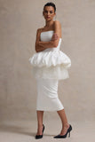 Jones White Strapless Midi Dress With Tulle Peplum Waist