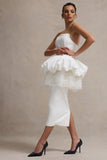 Jones White Strapless Midi Dress With Tulle Peplum Waist