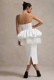 Jones White Strapless Midi Dress With Tulle Peplum Waist