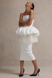 Jones White Strapless Midi Dress With Tulle Peplum Waist