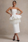 Jones White Strapless Midi Dress With Tulle Peplum Waist