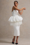 Jones White Strapless Midi Dress With Tulle Peplum Waist