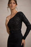 Upgrade Black Lace Asymmetric Belted Wide-Leg Jumpsuit