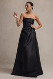 Universe Black Bandeau Puff-Skirt Split Maxi Dress