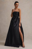 Universe Black Bandeau Puff-Skirt Split Maxi Dress