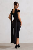 Galia Black Strappy Midi Dress With Drape