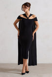 Galia Black Strappy Midi Dress With Drape