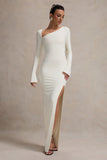 Cosmos White Asymmetric Long-Sleeve Split Maxi Dress