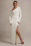 Cosmos White Asymmetric Long-Sleeve Split Maxi Dress