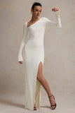 Cosmos White Asymmetric Long-Sleeve Split Maxi Dress