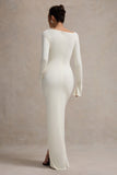 Cosmos White Asymmetric Long-Sleeve Split Maxi Dress