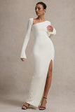 Cosmos White Asymmetric Long-Sleeve Split Maxi Dress