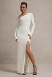 Cosmos White Asymmetric Long-Sleeve Split Maxi Dress