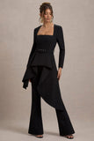 Eminent Black Square-Neck Flared-Leg Jumpsuit With Draped Waist
