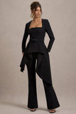 Eminent Black Square-Neck Flared-Leg Jumpsuit With Draped Waist