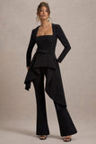 Eminent Black Square-Neck Flared-Leg Jumpsuit With Draped Waist