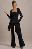 Eminent Black Square-Neck Flared-Leg Jumpsuit With Draped Waist
