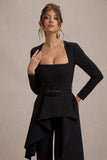 Eminent Black Square-Neck Flared-Leg Jumpsuit With Draped Waist