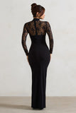 Arden Black High-Neck Split Maxi Dress With Lace Sleeves