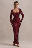 My Dream Port Sequin Square-Neck Long-Sleeve Maxi Dress