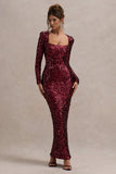 My Dream Port Sequin Square-Neck Long-Sleeve Maxi Dress