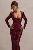 My Dream Port Sequin Square-Neck Long-Sleeve Maxi Dress