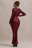 My Dream Port Sequin Square-Neck Long-Sleeve Maxi Dress