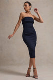 Highway Navy Pinstripe Strapless Midi Dress