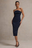 Highway Navy Pinstripe Strapless Midi Dress