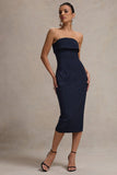 Highway Navy Pinstripe Strapless Midi Dress