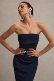 Highway Navy Pinstripe Strapless Midi Dress