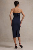 Highway Navy Pinstripe Strapless Midi Dress