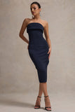 Highway Navy Pinstripe Strapless Midi Dress