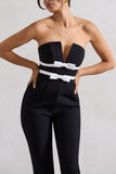 Casta Black Strapless Tailored Straight-Leg Jumpsuit With Bows