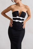 Love Lock Black Strapless Midi Dress With Bows