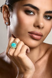 Tokya Gold Adjustable Turquoise Pendant Ring