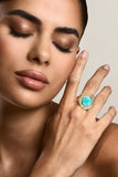 Tokya Gold Adjustable Turquoise Pendant Ring