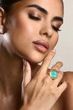 Tokya Gold Adjustable Turquoise Pendant Ring