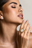 Arista Gold Adjustable Pearl Pendant Ring