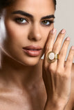 Arista Gold Adjustable Pearl Pendant Ring