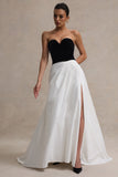 Lucienne Black & Cream Sweetheart Corset Split Maxi Dress