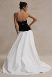 Lucienne Black & Cream Sweetheart Corset Split Maxi Dress