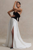 Lucienne Black & Cream Sweetheart Corset Split Maxi Dress
