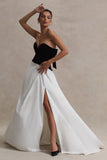 Lucienne Black & Cream Sweetheart Corset Split Maxi Dress