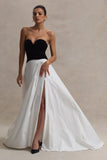 Lucienne Black & Cream Sweetheart Corset Split Maxi Dress