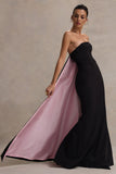 She's Trouble Black Bandeau Maxi Dress With Pink Cape