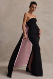 She's Trouble Black Bandeau Maxi Dress With Pink Cape