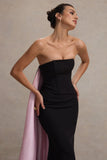 She's Trouble Black Bandeau Maxi Dress With Pink Cape