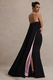 She's Trouble Black Bandeau Maxi Dress With Pink Cape