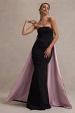 She's Trouble Black Bandeau Maxi Dress With Pink Cape
